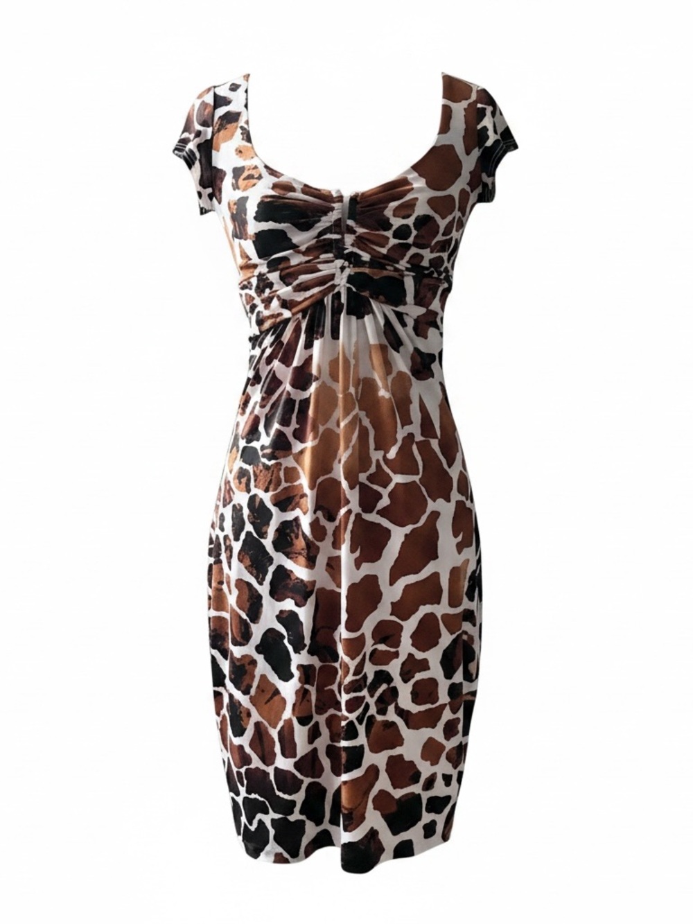NWOT CACHE giraffe print ruched short sleeve midi dress size 8 new without tags